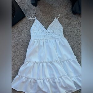 Say What? White Sleeveless Spaghetti Strap Sundress
